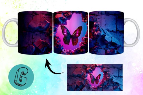 3D Fantasy Butterfly Mug Wrap Break 07 Digital Download