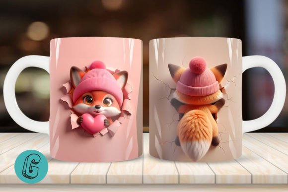 3D Fox Valentine Mug Wrap 2 Sided (13)