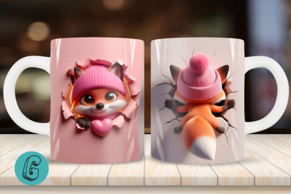 3D Fox Valentine Mug Wrap 2 Sided (15)