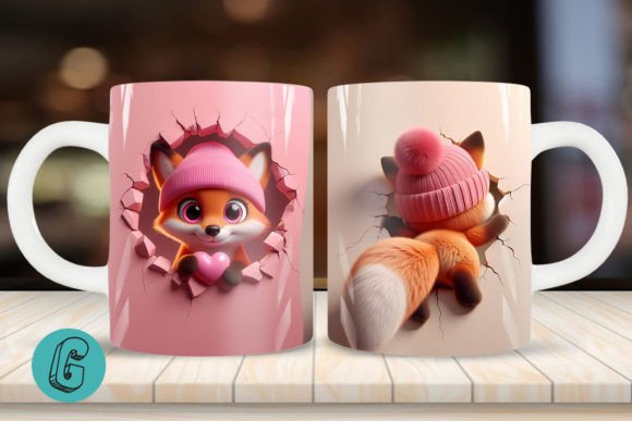 3D Fox Valentine Mug Wrap 2 Sided: Perfect for DIY Projects
