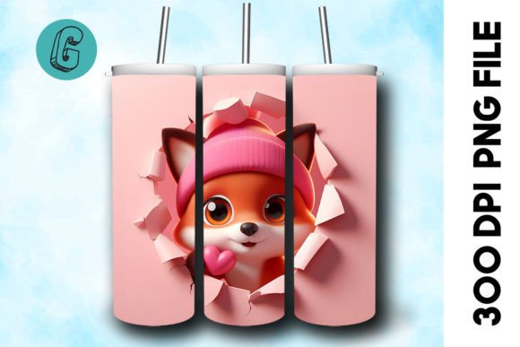 3D Fox Valentine Tumbler Wrap: A Charming Design Asset