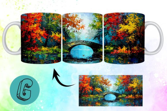 3D Oil Paint Autumn Park Mug Wrap 19