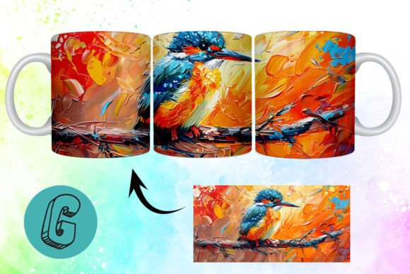 3D Oil Paint Cute Bird Mug Wrap 17: A Digital Design Asset