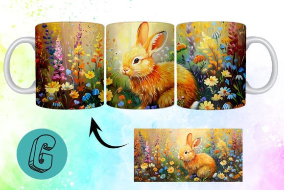 3D Oil Paint Easter Bunny Mug Wrap 02 Design