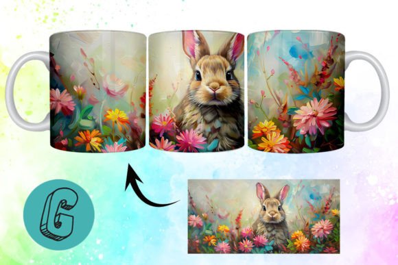 3D Oil Paint Easter Bunny Mug Wrap 07: A Digital Download for Creative Projects