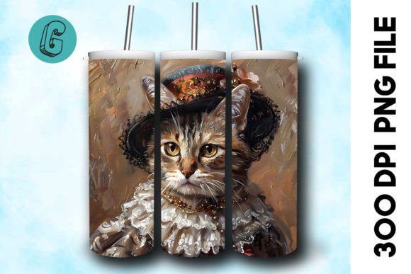 3D Oil Paint Elegant Cat Tumbler Wrap: A Creative Design Asset