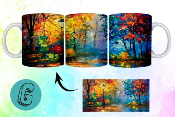 3D Oil Paint Fall Street Mug Wrap: A Creative Design Asset