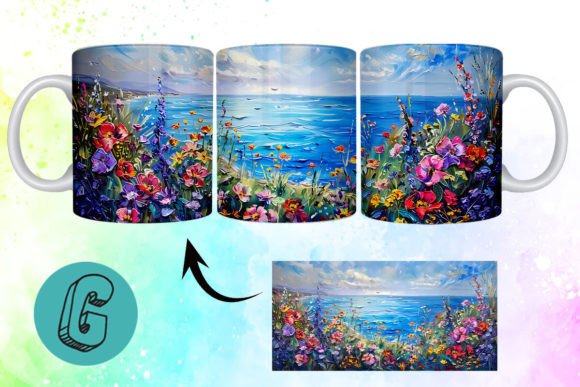 3D Oil Paint Floral Garden Mug Wrap 05 for Creative Projects