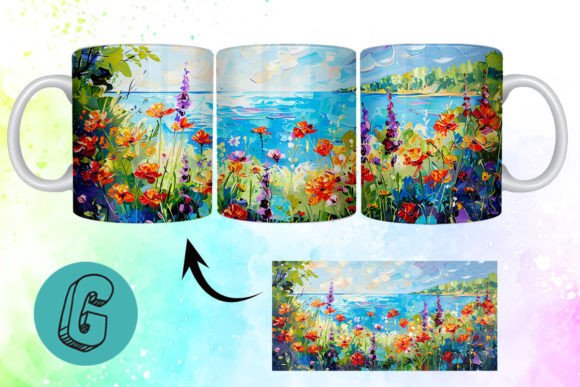 3D Oil Paint Floral Garden Mug Wrap 18 for Creative Projects
