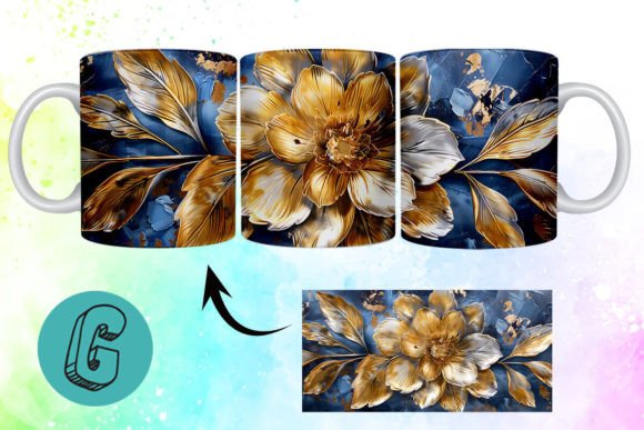 3D Oil Paint Gold Flower Mug Wrap: Elevate Your DIY Creations
