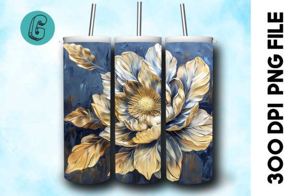 3D Oil Paint Gold Flower Tumbler Wrap 21: Elevate Your Designs