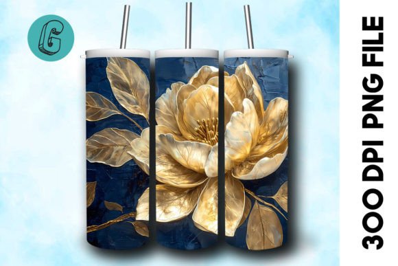 3D Oil Paint Gold Flower Tumbler Wrap 32: A Stunning Design Asset