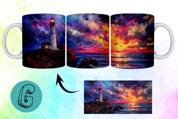 3D Oil Paint Lighthouse Mug Wrap 02