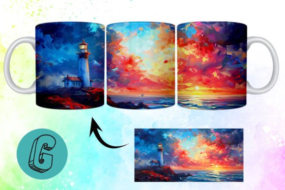 3D Oil Paint Lighthouse Mug Wrap 06