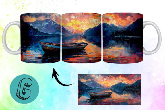 3D Oil Paint Lonely Boat Mug Wrap 14: Creative Digital Download