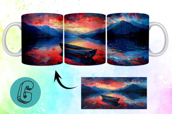 3D Oil Paint Lonely Boat Mug Wrap: Elevate Your Creative Projects