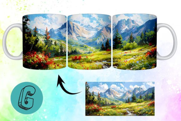3D Oil Paint Mountain Mug Wrap 06: A Creative Design Asset
