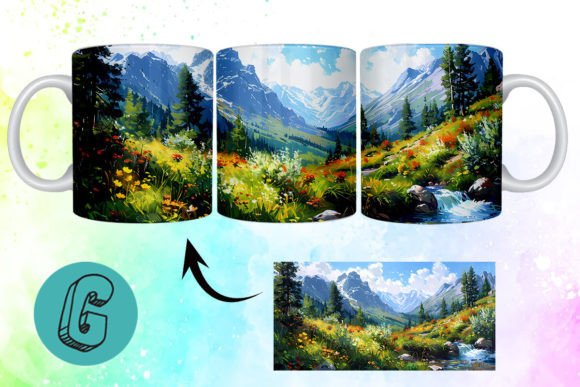 3D Oil Paint Mountain Mug Wrap 13: Creative Digital Download