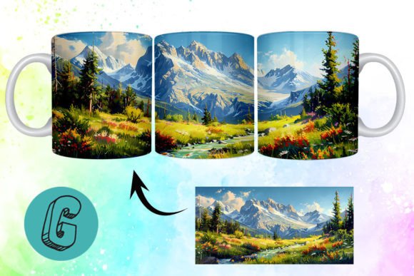 3D Oil Paint Mountain Mug Wrap 14: Creative Digital Design Asset