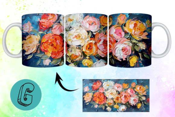 3D Oil Paint Pretty Flowers Mug Wrap: A Floral Design Asset