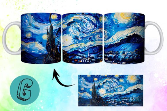 3D Oil Paint Starry Night Mug Wrap 05