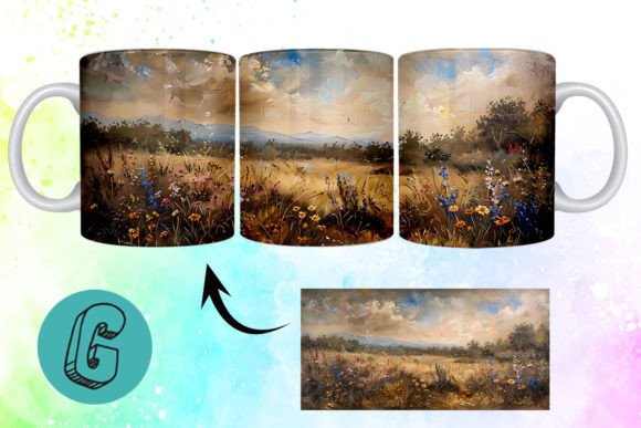 3D Oil Paint Wildflowers Mug Wrap 12 Digital Download