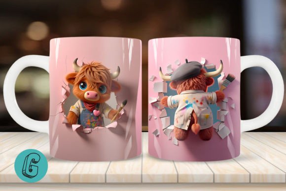 3D V-day Artist Highland Cow Mug Wrap 14: Creative Design