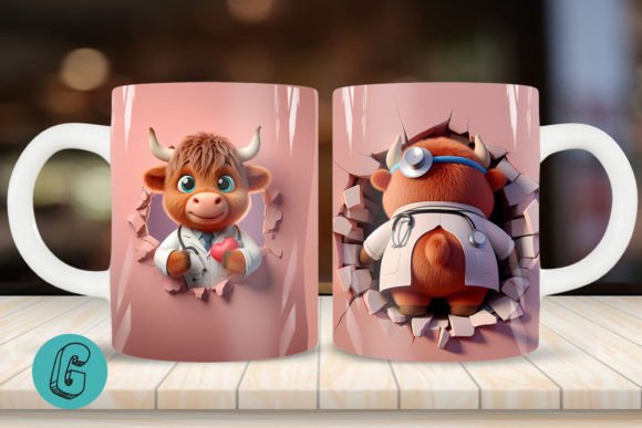 3D V-day Doctor Highland Cow Mug Wrap 01: A Unique Digital Asset