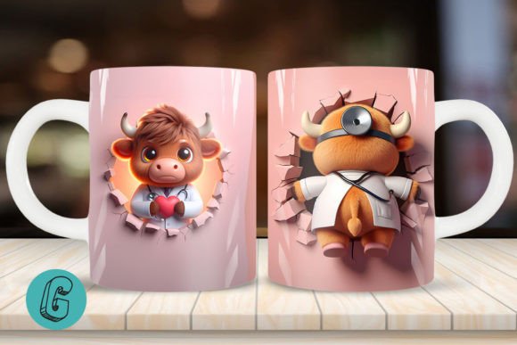 3D V-day Doctor Highland Cow Mug Wrap 20: A Charming Design Asset