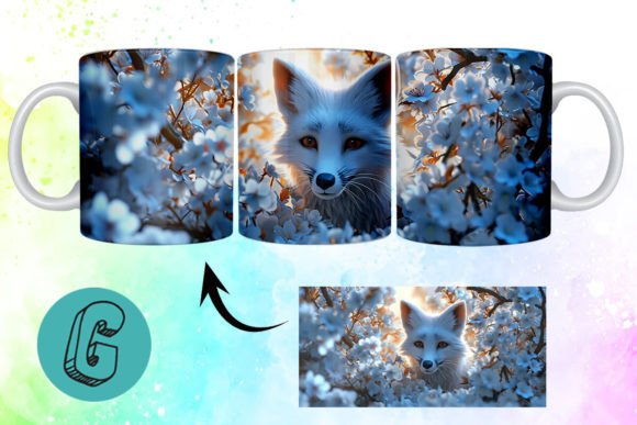 3D Valentine Fox Floral Mug Wrap 01: Charming Design Asset