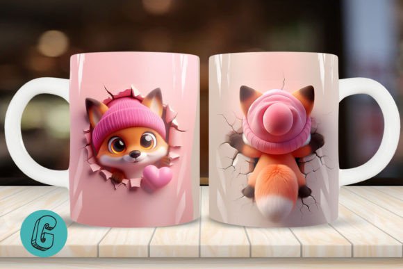 Charming 3D Fox Valentine Mug Wrap for Creative Projects