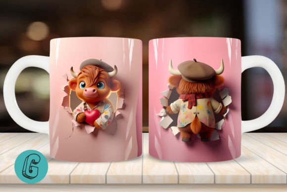 Charming Highland Cow Mug Wrap for Valentine's Crafts