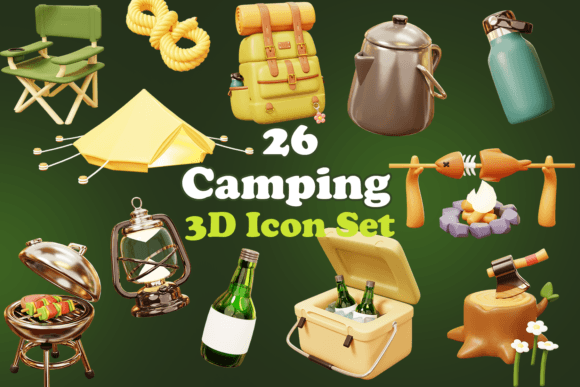 Cute 3D Camping and Picnic Icon Set for Creative Projects