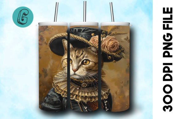 Elegant Cat Tumbler Wrap: 3D Oil Paint Art for Projects