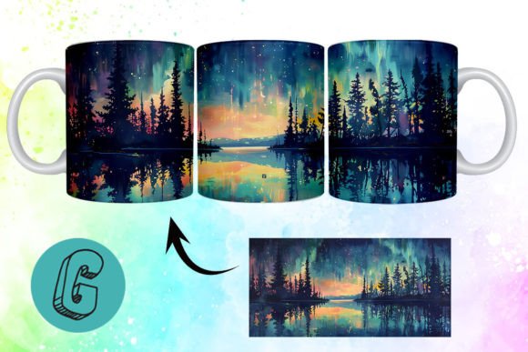 Stunning 3D Oil Paint Northern Lights Mug Wrap 01