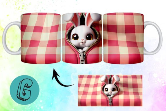 Valentine Cute Rabbit 3D Mug Wrap for Creative Projects