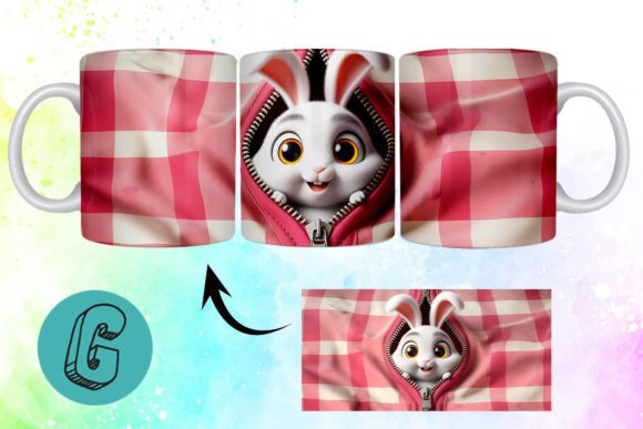 Valentine Cute Rabbit 3D Mug Wrap for DIY Projects