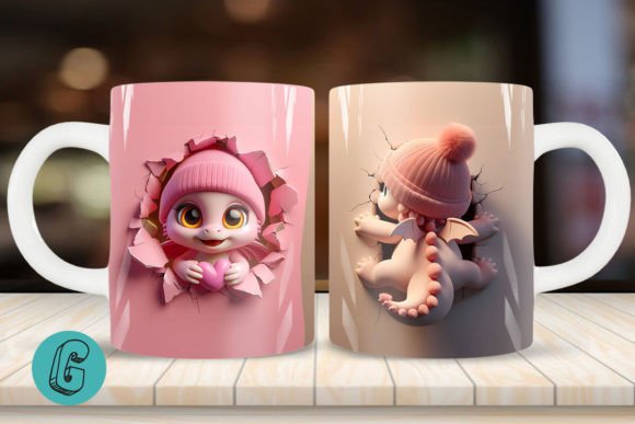 Valentine Dragon 3D Mug Wrap: Creative Digital Art
