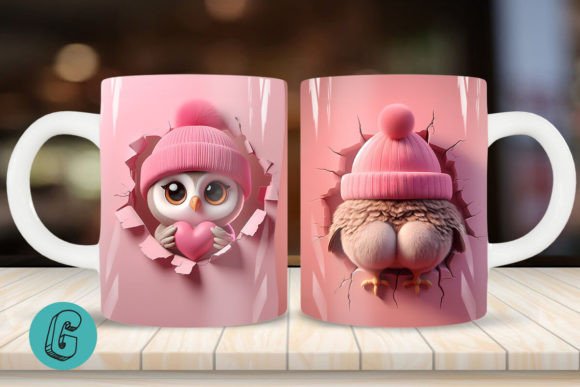 Valentine Owl 3D Mug Wrap 2 Side (04): A Charming Design Asset
