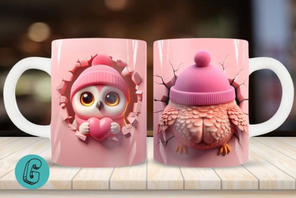 Valentine Owl 3D Mug Wrap: A Delightful Design Asset