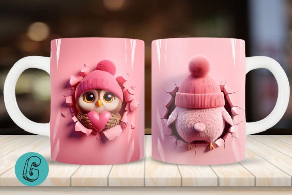 Valentine Owl 3D Mug Wrap: A Delightful Design Asset