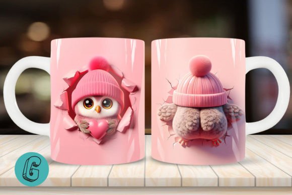 Valentine Owl 3D Mug Wrap: A High-Quality Digital Asset