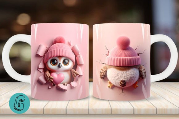 Valentine Owl 3D Mug Wrap: A High-Quality Digital Download