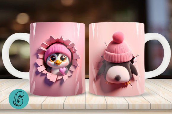 Valentine Penguin 3D Mug Wrap: Creative Print Designs