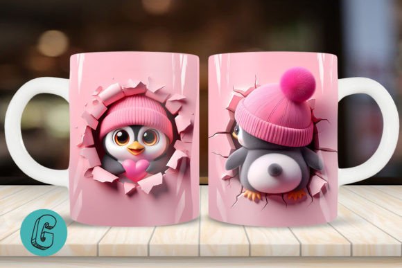 Valentine Penguin 3D Mug Wrap for Creative Projects